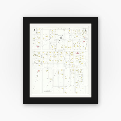 Old map wall art mockup — black gallery frame with white mat — Sanborn Fire Insurance Map from McGregor, McLennan County, Texas (1932), Sheet #0005