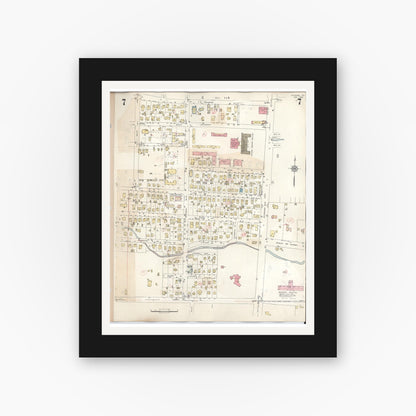 Old map wall art mockup — black gallery frame with white mat — Sanborn Fire Insurance Map from Kilgore, Gregg County, Texas (1950), Sheet #0007
