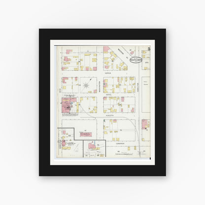 Old map wall art mockup — black gallery frame with white mat — Sanborn Fire Insurance Map from New Richmond, Clermont County, Ohio (1892), Sheet #0005