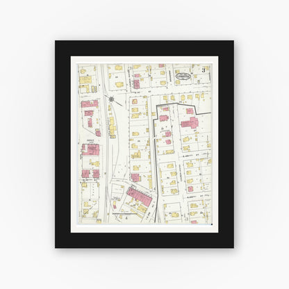 Old map wall art mockup — black gallery frame with white mat — Sanborn Fire Insurance Map from Loogootee, Martin County, Indiana (1920), Sheet #0003