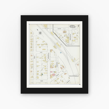 Old map wall art mockup — black gallery frame with white mat — Sanborn Fire Insurance Map from Neenah, Winnebago County, Wisconsin (1891), Sheet #0007