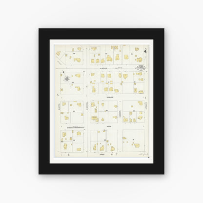Old map wall art mockup — black gallery frame with white mat — Sanborn Fire Insurance Map from Terrell, Kaufman County, Texas (1902), Sheet #0004