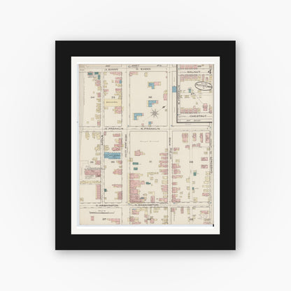 Old map wall art mockup — black gallery frame with white mat — Sanborn Fire Insurance Map from Pottstown, Montgomery County, Pennsylvania (1885), Sheet #0004
