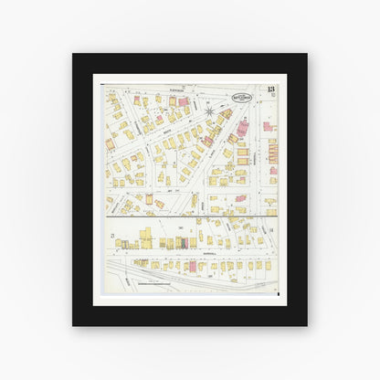Old map wall art mockup — black gallery frame with white mat — Sanborn Fire Insurance Map from Battle Creek, Calhoun County, Michigan (1902), Sheet #0013