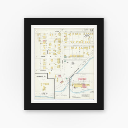Old map wall art mockup — black gallery frame with white mat — Sanborn Fire Insurance Map from Passaic, Passaic County, New Jersey (1903), Sheet #0034