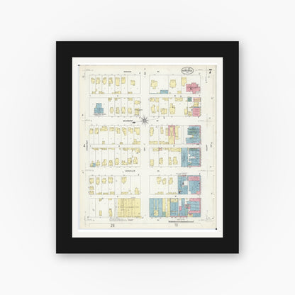 Old map wall art mockup — black gallery frame with white mat — Sanborn Fire Insurance Map from Kankakee, Kankakee County, Illinois (1907), Sheet #0007