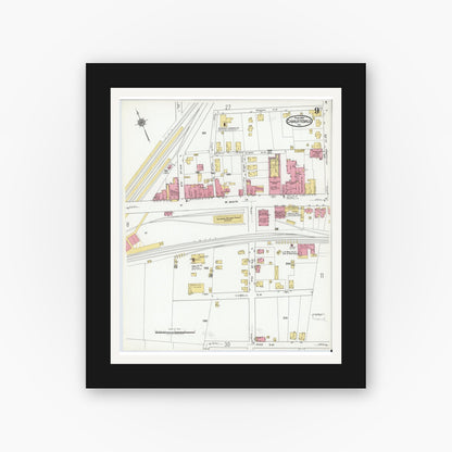 Old map wall art mockup — black gallery frame with white mat — Sanborn Fire Insurance Map from Charlottesville, Independent Cities, Virginia (1920), Sheet #0009