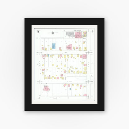 Old map wall art mockup — black gallery frame with white mat — Sanborn Fire Insurance Map from Minster, Auglaize County, Ohio (1951), Sheet #0002