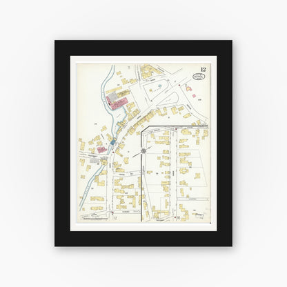 Old map wall art mockup — black gallery frame with white mat — Sanborn Fire Insurance Map from Athol, Worcester County, Massachusetts (1917), Sheet #0012