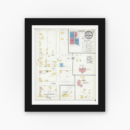 Old map wall art mockup — black gallery frame with white mat — Sanborn Fire Insurance Map from West Union, Adams County, Ohio (1904), Sheet #0001