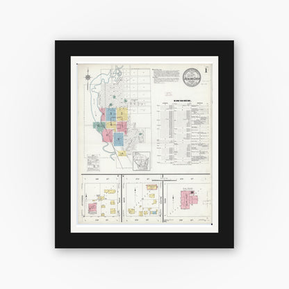 Old map wall art mockup — black gallery frame with white mat — Sanborn Fire Insurance Map from Richland Center, Richland County, Wisconsin (1912) - Complete Map Set