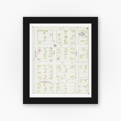 Old map wall art mockup — black gallery frame with white mat — Sanborn Fire Insurance Map from Lacon, Marshall County, Illinois (1893), Sheet #0004