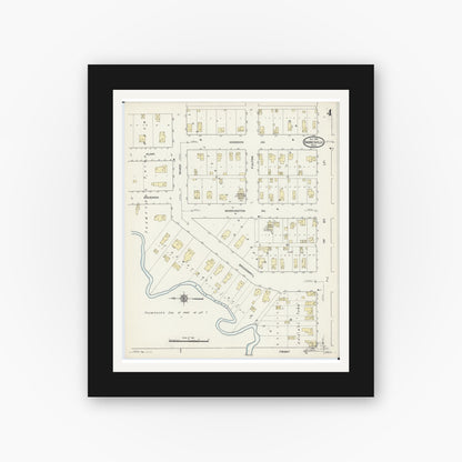 Old map wall art mockup — black gallery frame with white mat — Sanborn Fire Insurance Map from Barnesville, Clay County, Minnesota (1914), Sheet #0004