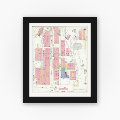 Old map wall art mockup — black gallery frame with white mat — Sanborn Fire Insurance Map from Beloit, Rock County, Wisconsin (1908), Sheet #0014