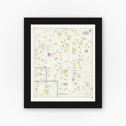 Old map wall art mockup — black gallery frame with white mat — Sanborn Fire Insurance Map from Richmond, Macomb County, Michigan (1907), Sheet #0002
