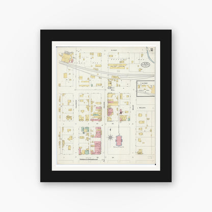 Old map wall art mockup — black gallery frame with white mat — Sanborn Fire Insurance Map from Eureka, Woodford County, Illinois (1898), Sheet #0002