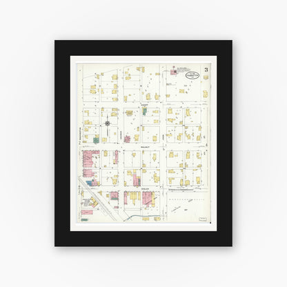 Old map wall art mockup — black gallery frame with white mat — Sanborn Fire Insurance Map from Frankton, Madison County, Indiana (1909), Sheet #0003