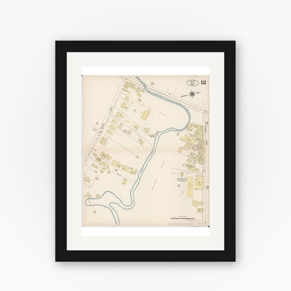 Old map wall art mockup — black gallery frame with white mat — Sanborn Fire Insurance Map from Hilo, Hawaii County, Hawaii (1914), Sheet #0012