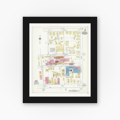 Old map wall art mockup — black gallery frame with white mat — Sanborn Fire Insurance Map from Norwich, Chenango County, New York (1917), Sheet #0004