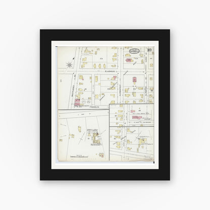 Old map wall art mockup — black gallery frame with white mat — Sanborn Fire Insurance Map from Norwalk, Huron County, Ohio (1893), Sheet #0010