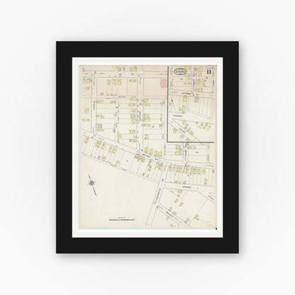 Old map wall art mockup — black gallery frame with white mat — Sanborn Fire Insurance Map from Donora, Washington County, Pennsylvania (1914), Sheet #0011
