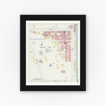 Old map wall art mockup — black gallery frame with white mat — Sanborn Fire Insurance Map from Ilion, Herkimer County, New York (1897), Sheet #0007