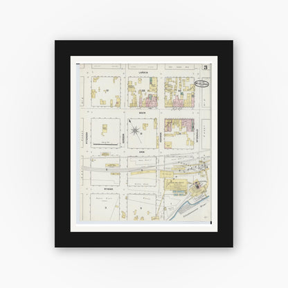 Old map wall art mockup — black gallery frame with white mat — Sanborn Fire Insurance Map from Midland, Midland County, Michigan (1889), Sheet #0003