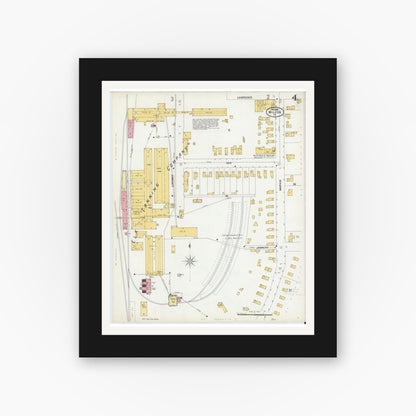 Old map wall art mockup — black gallery frame with white mat — Sanborn Fire Insurance Map from Wilcox, Elk County, Pennsylvania (1900), Sheet #0004