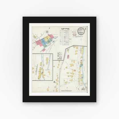 Old map wall art mockup — black gallery frame with white mat — Sanborn Fire Insurance Map from Great Barrington, Berkshire County, Massachusetts (1898), Sheet #0001