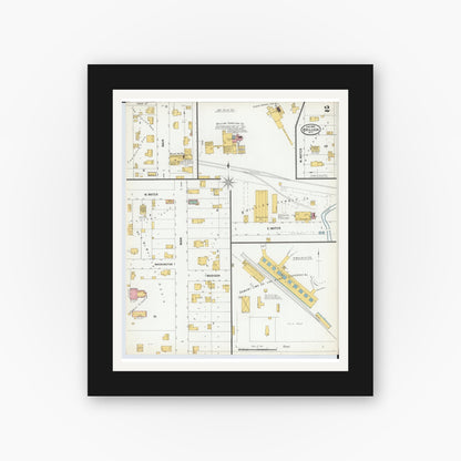 Old map wall art mockup — black gallery frame with white mat — Sanborn Fire Insurance Map from Brillion, Calumet County, Wisconsin (1900), Sheet #0002