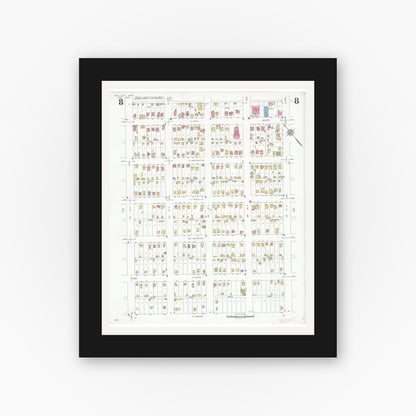 Old map wall art mockup — black gallery frame with white mat — Sanborn Fire Insurance Map from New Ulm, Brown County, Minnesota (1935), Sheet #0008