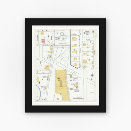 Old map wall art mockup — black gallery frame with white mat — Sanborn Fire Insurance Map from Kaufman, Kaufman County, Texas (1920), Sheet #0011