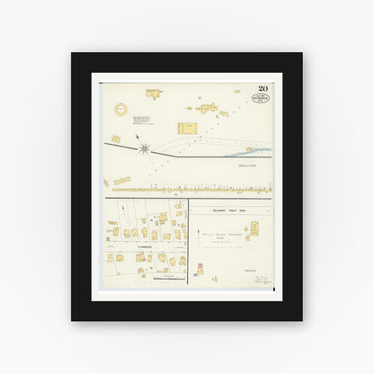 Old map wall art mockup — black gallery frame with white mat — Sanborn Fire Insurance Map from Mount Vernon, Knox County, Ohio (1907), Sheet #0020