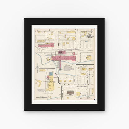 Old map wall art mockup — black gallery frame with white mat — Sanborn Fire Insurance Map from Grand Rapids, Itasca County, Minnesota (1922), Sheet #0007