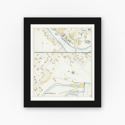 Old map wall art mockup — black gallery frame with white mat — Sanborn Fire Insurance Map from Malone, Franklin County, New York (1898), Sheet #0011