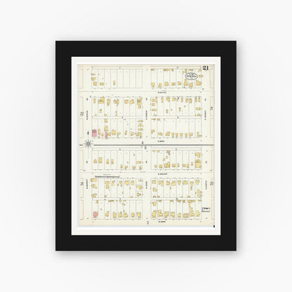 Old map wall art mockup — black gallery frame with white mat — Sanborn Fire Insurance Map from Denison, Grayson County, Texas (1903), Sheet #0021