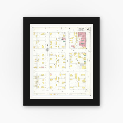 Old map wall art mockup — black gallery frame with white mat — Sanborn Fire Insurance Map from Tipton, Cedar County, Iowa (1906), Sheet #0004