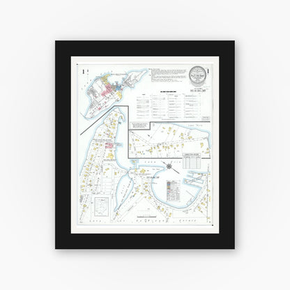 Old map wall art mockup — black gallery frame with white mat — Sanborn Fire Insurance Map from Put-in-bay, Ottawa County, Ohio (1950), Sheet #0001