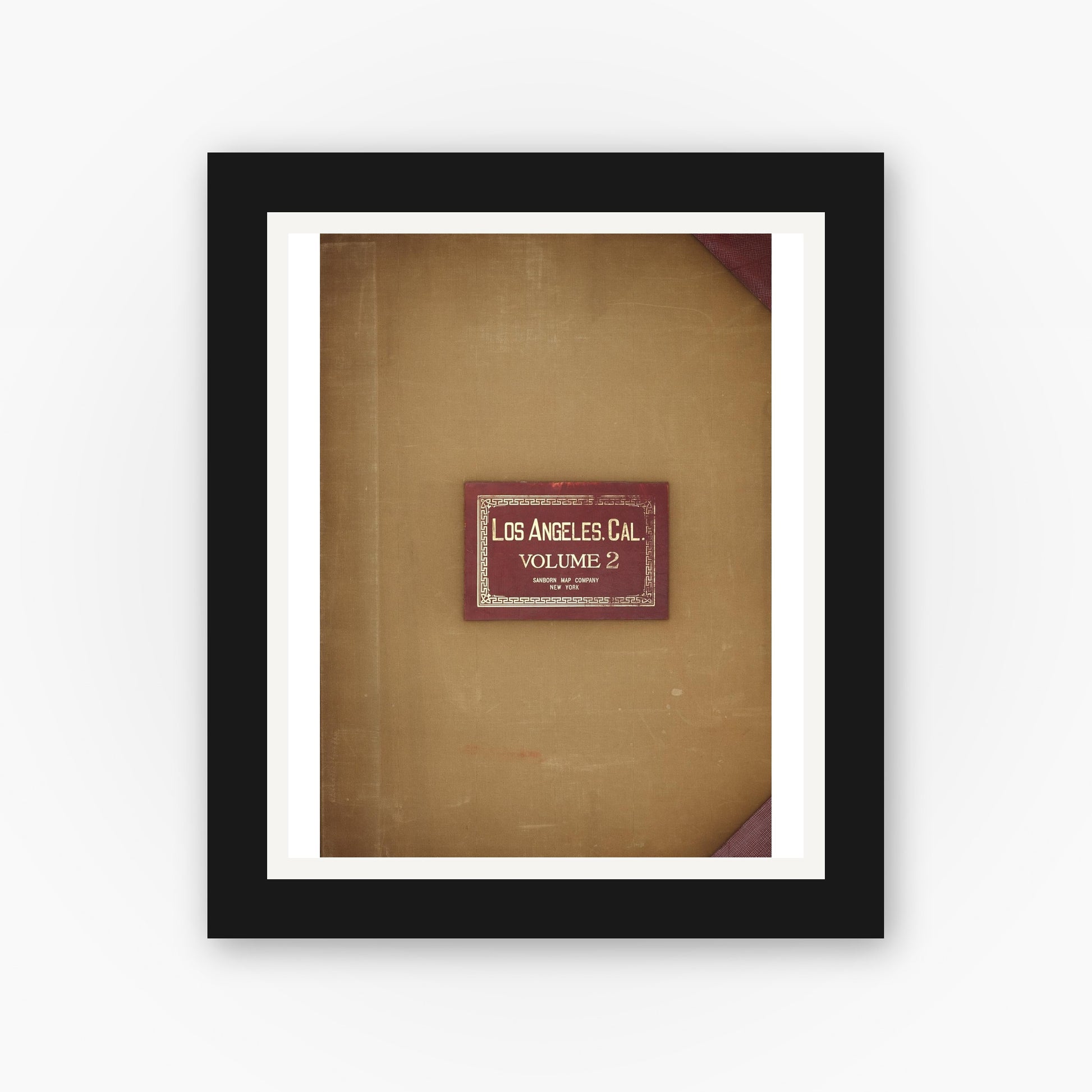 Old map wall art mockup — black gallery frame with white mat — Sanborn Fire Insurance Map from Los Angeles, Los Angeles County, California (1950), Sheet #0001