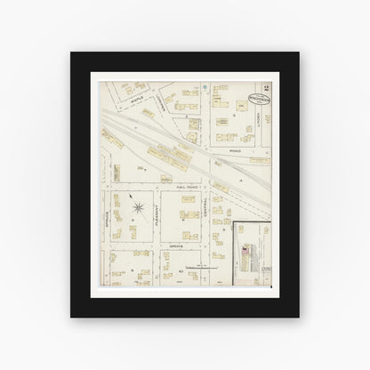 Old map wall art mockup — black gallery frame with white mat — Sanborn Fire Insurance Map from Winchendon, Worcester County, Massachusetts (1885), Sheet #0002