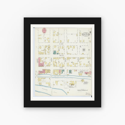 Old map wall art mockup — black gallery frame with white mat — Sanborn Fire Insurance Map from Canal Fulton, Stark County, Ohio (1893), Sheet #0002