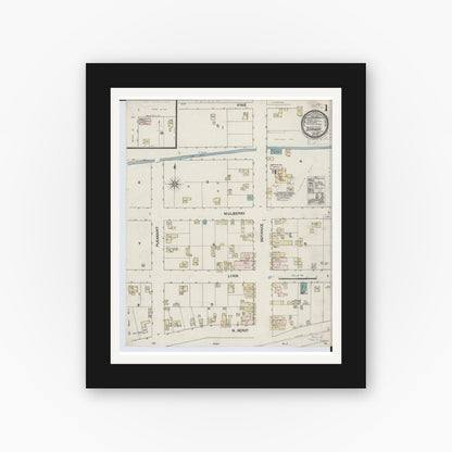 Old map wall art mockup — black gallery frame with white mat — Sanborn Fire Insurance Map from Stryker, Williams County, Ohio (1888), Sheet #0001