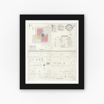 Old map wall art mockup — black gallery frame with white mat — Sanborn Fire Insurance Map from Hale Center, Hale County, Texas (1933) - Complete Map Set