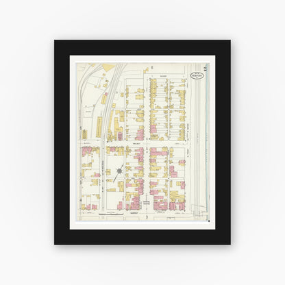 Old map wall art mockup — black gallery frame with white mat — Sanborn Fire Insurance Map from Newport, Perry County, Pennsylvania (1911), Sheet #0002