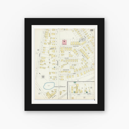 Old map wall art mockup — black gallery frame with white mat — Sanborn Fire Insurance Map from Everett, Middlesex County, Massachusetts (1897), Sheet #0022