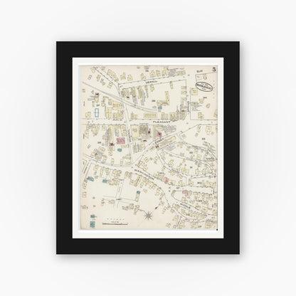 Old map wall art mockup — black gallery frame with white mat — Sanborn Fire Insurance Map from Marblehead, Essex County, Massachusetts (1885), Sheet #0005