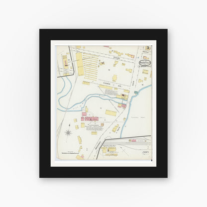 Old map wall art mockup — black gallery frame with white mat — Sanborn Fire Insurance Map from Brookfield, Worcester County, Massachusetts (1893), Sheet #0003