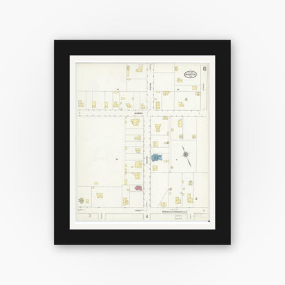 Old map wall art mockup — black gallery frame with white mat — Sanborn Fire Insurance Map from Wharton, Wharton County, Texas (1912), Sheet #0007
