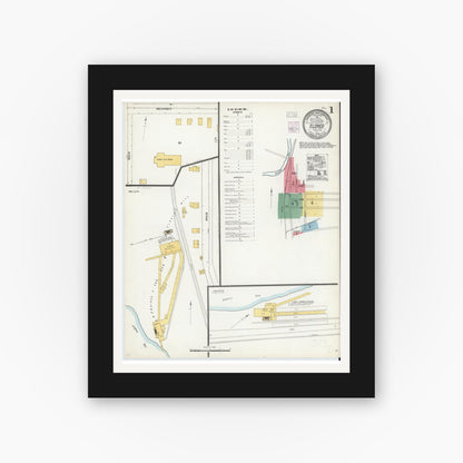 Old map wall art mockup — black gallery frame with white mat — Sanborn Fire Insurance Map from Eldred, McKean County, Pennsylvania (1904) - Complete Map Set
