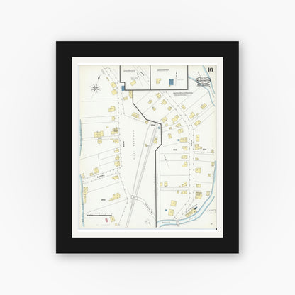 Old map wall art mockup — black gallery frame with white mat — Sanborn Fire Insurance Map from Washington, Warren County, New Jersey (1909), Sheet #0016